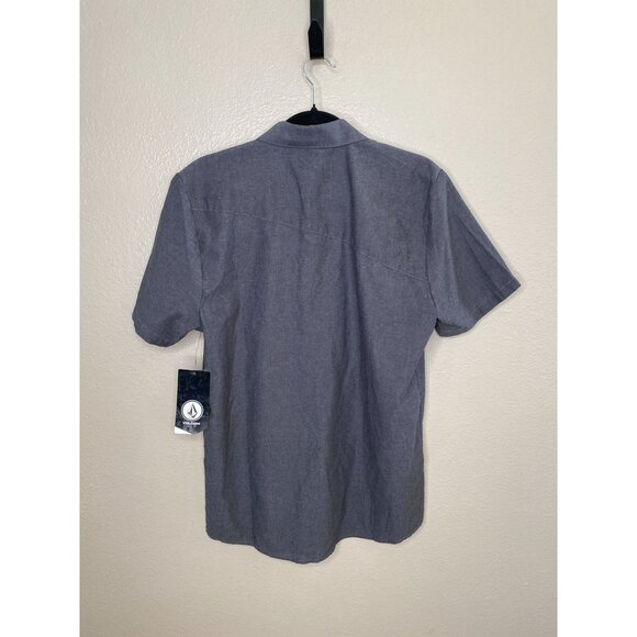 Volcom Mens Modern Fit Short Sleeve Button-Up Shirt Gray Medium NEW Cotton Blend - Picture 2 of 7